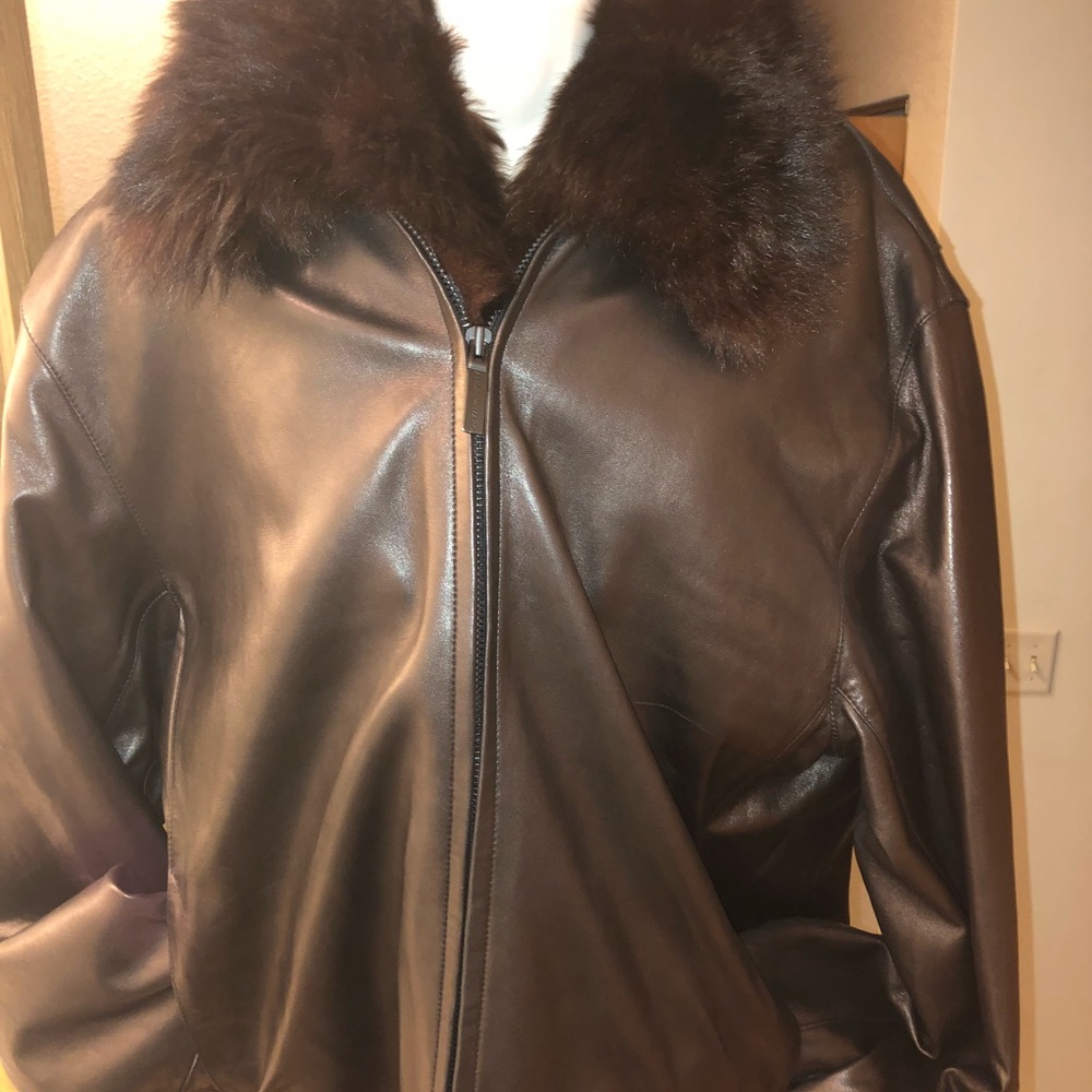 Leather Bomber Jacket W/ Opossum Removable Vest